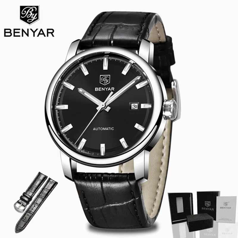 Black Strap Новинка, BENYAR, мужские механические часы, автоматические мужские часы, Топ бренд, роскошные часы, мужские наручные часы, военные, Relogio Masculino - Цвет: Black Strap
