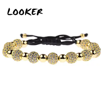 

LOOKER 2020 Luxury Gold CZ Ball Copper Beads Macrame Bracelet Men Charm Bracelets&Bangles Women Jewelry Valentine's Day