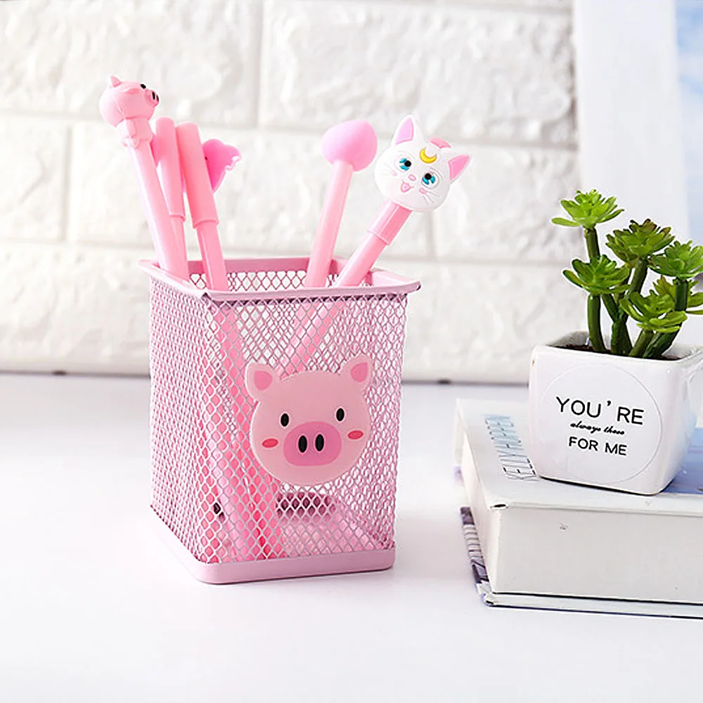 Pink Metal Pen Holder Office Organizer Cosmetic Square Pencil Pen Stand Holders Stationery Container Office School Supplies