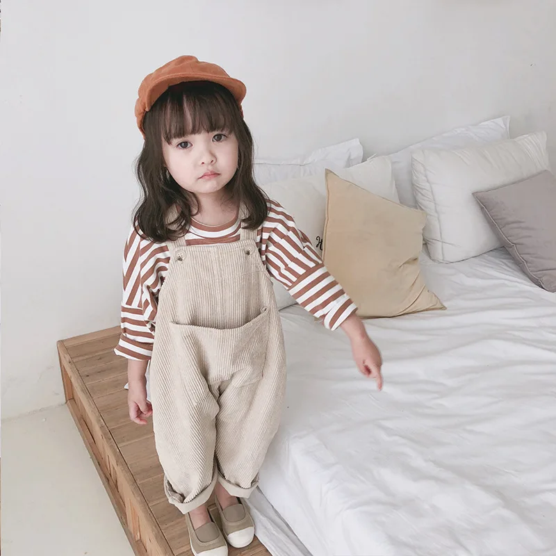 Модные комбинезоны для девочек на осень и зиму, Вельветовая Милая одежда, корейская детская одежда