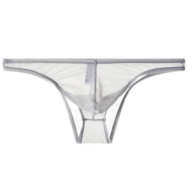 Men's Sexy See Through Briefs Mesh Gauze Sheer Transparent Seamless Panties Underwear Low-Rise Ultra-Thin Male Underpants Cuecas F Gray