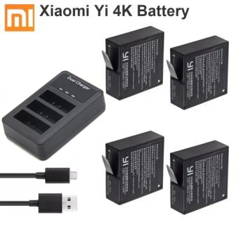 4BatteryAndCharger Оригинальные AZ16-1 батареи для Xiaomi YI lite 2 Yi 4K 4k+ батарея USB 3 слота зарядное устройство для Xiao yi 4k батарея для экшн-камеры+ чехол - Цвет: 4BatteryAndCharger