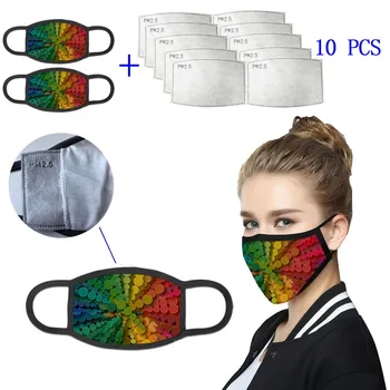 

Cotton Face Masks Printed PM2.5 Men Women Unisex Breathable Washable Mouth Mask With 10 pcs Activated Carbon Filter Reusable