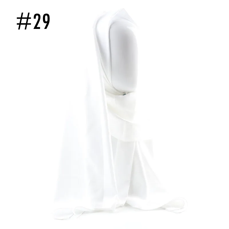 180-70 см женский шарф имитация шелка мягкий твердый женский фуляр мусульманский хиджаб шарфы Исламский головной платок бренд Matagorda шаль - Цвет: 29-white