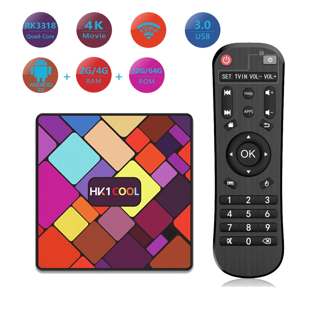 HK1 прикольный ТВ приставка Android 9,0 RK3318 4 Гб 64 Гб 2,4G/5G wifi KODI18.1 ТВ приставка 4K HD 1080P Netflix Youtuble медиаплеер