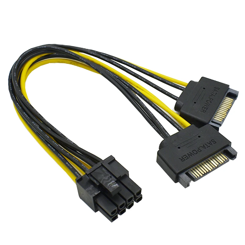 Lingable Dual SATA 15pin Male to PCI-E 8 Pin (6+2) Male Graphic Video Card Power Supply Cable 20CM for Bitcoin Miner Mining 20cm