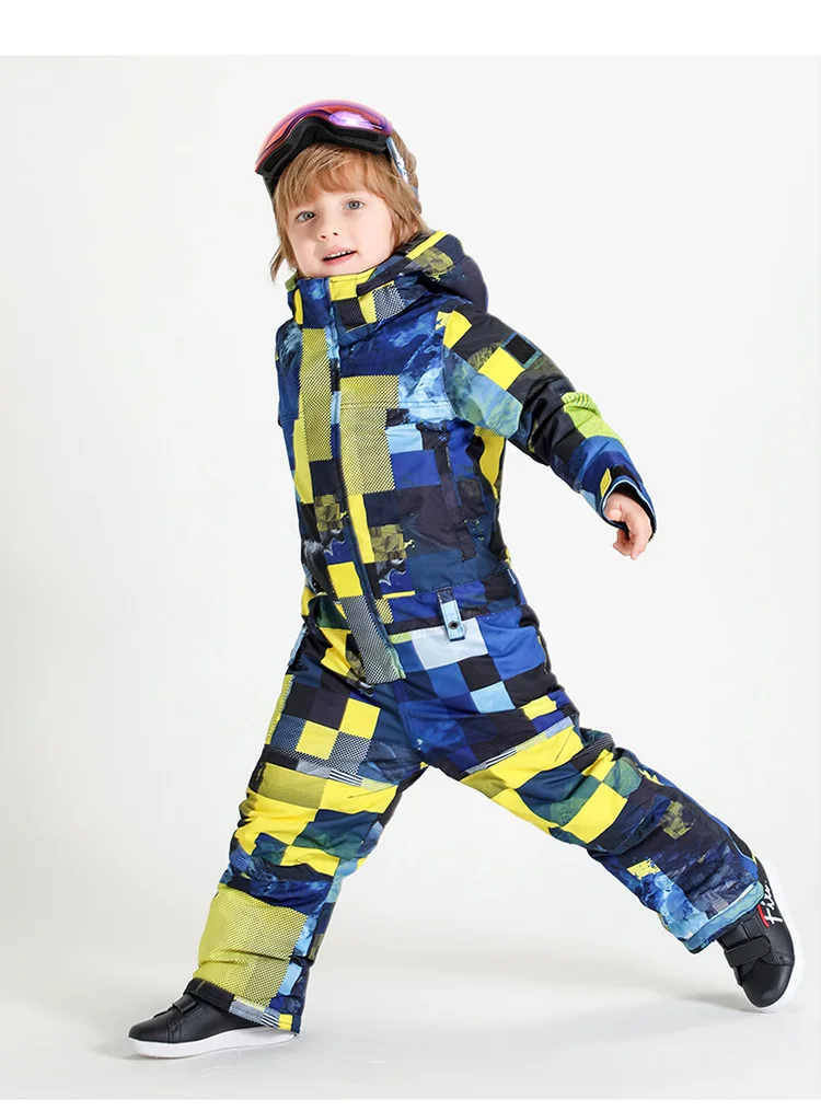 Boys One Piece Ski Suit Kids Skiing Snowboard Jacket Windproof Waterproof Outdoor Sport Wear Super Warm Clothing Children
