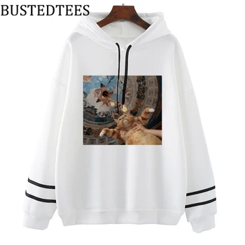 

Cat Oil Painting Aesthetic Vintage Women Loose Sweatshirt Warm Printing Round Neck Solid Hoodie Sweatshirt Feminine Hoodies