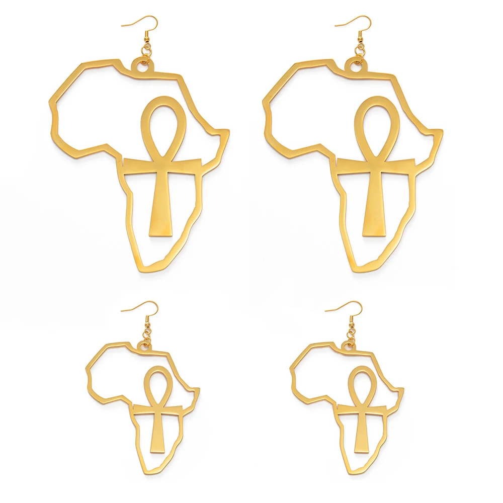 Anniyo African Map Big Ankh Earrings Exaggerate Larger Earring Africa Egypt Nile Key Traditional Ethnic Hyperbole  #154721 3