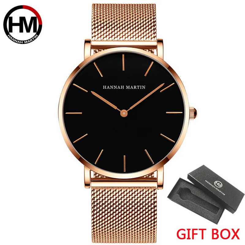 

Hannah Martin Japan Quartz Movement Busniess Men Watches With Calendar Leisure Fashion Waterproof Wristwatch Metal Mesh Bands