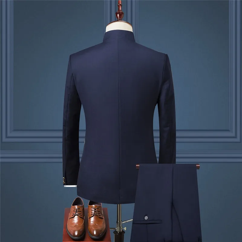 Мужской костюм, костюм из трех предметов(Блейзер+ брюки+ жилет), платье-туника со стоячим воротником, деловой дизайнерский бренд, высококачественные облегающие костюмы для мужчин