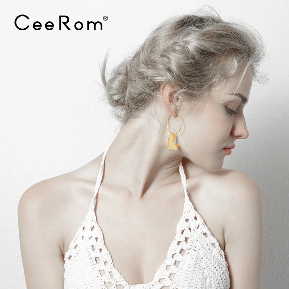 CeeRom Асимметричные висячие серьги золотого цвета, серьги в форме сердца для женщин, нержавеющая сталь, модные массивные ювелирные изделия Oorbellen