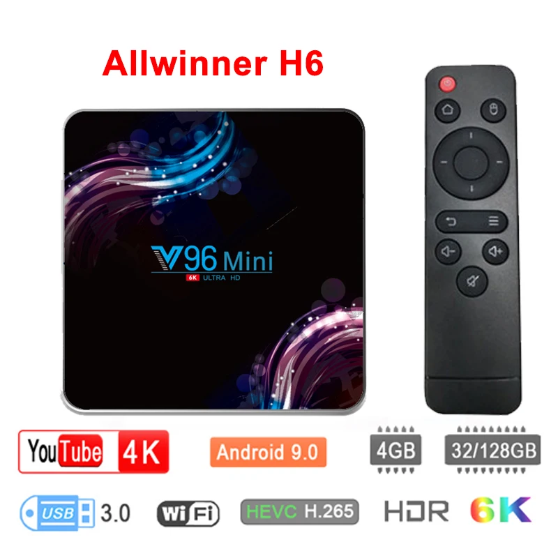 

4GB 128GB V96 Mini Android 9.0 TV Box Allwinner H6 Quad Core 6K H.265 Wifi netflix Youtube Set top box V96mini Wifi media player