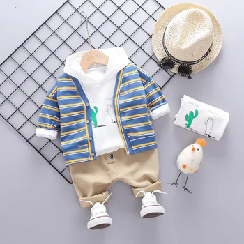 

Infant Clothing For Baby Boy Set Hooded+Striped Outwear+Pants 3 Pieces Newborn Clothes Outfit Novelty Toddler Cardigan Baby Suit