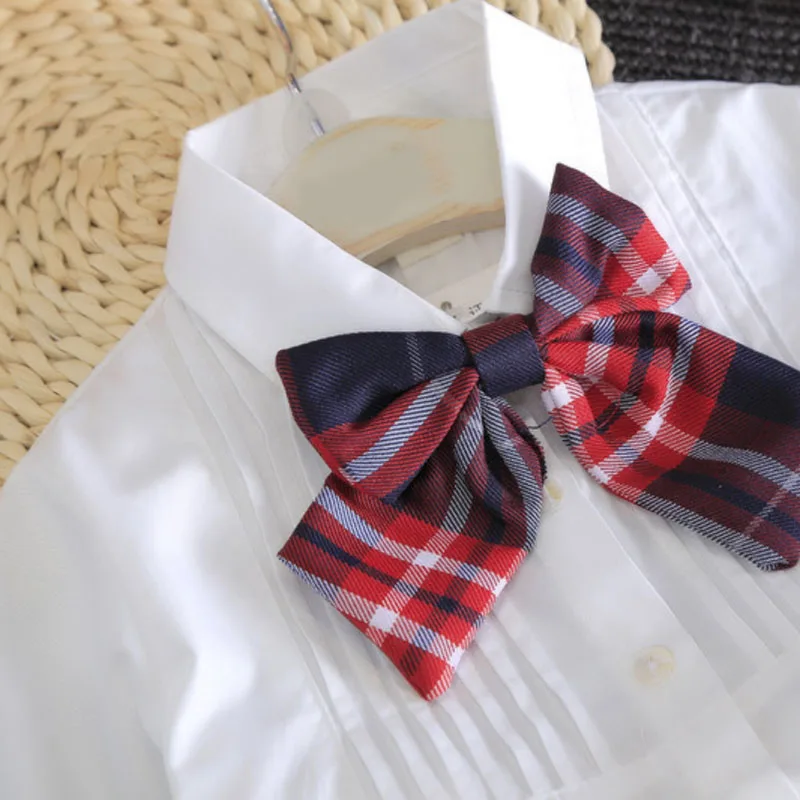 Spring Summer Girl Suit Casual Clothing Autumn British Style Pure White Shirt + Plaid Skirt + Bow Children'S School Uniform