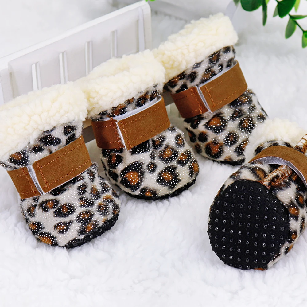 4 pcs Winter Warm Small Dog Shoes Waterproof Boots Anti-slip Rain Shoes Warm Booties For Small Dogs Cats Puppy Chihuahua