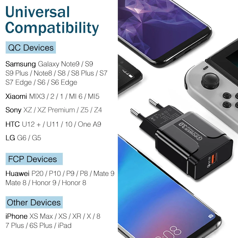 Lovebay Quick Charge 3,0 2,0 USB 18 Вт Зарядное устройство для мобильного телефона AFC FCP для iPhone 11 Pro Max XS samsung huawei Xiaomi Быстрая зарядка