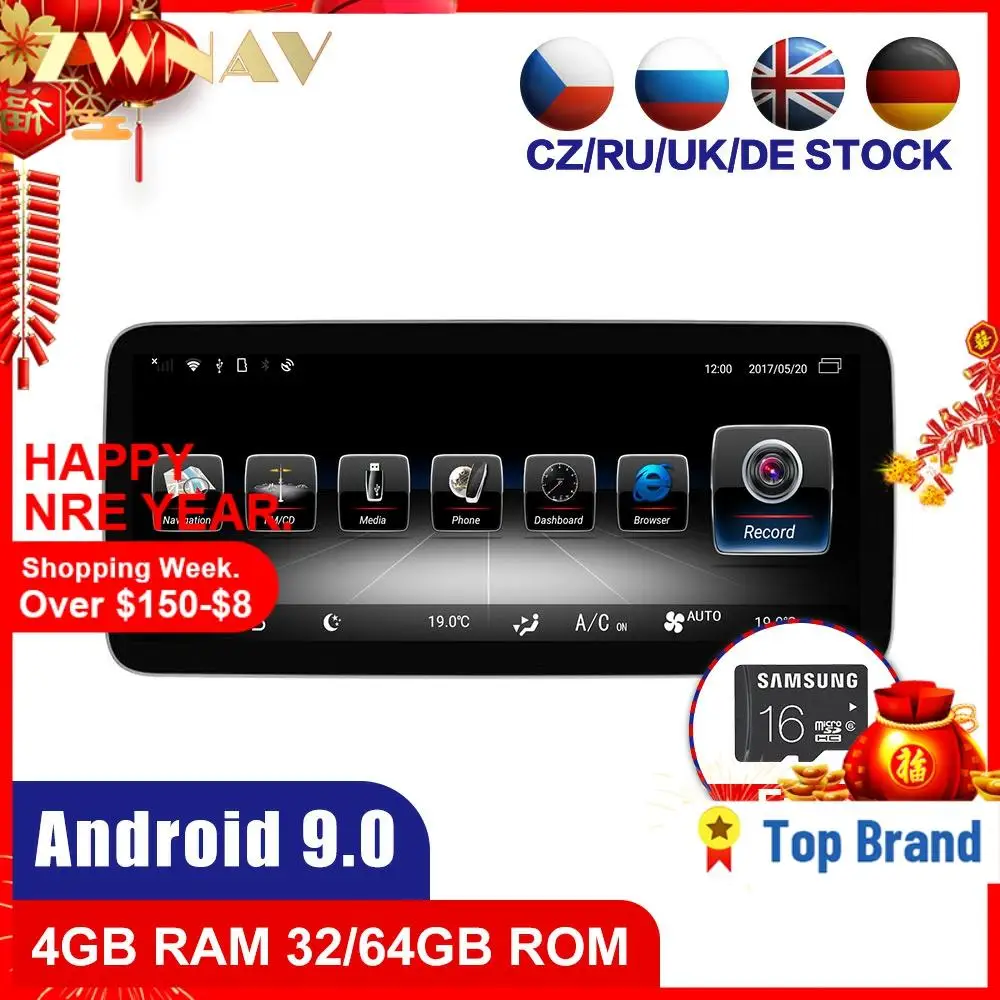 4 + 64G Android 9 0 автомобильный стерео DVD плеер GPS Glonass Navi для MERCEDES BENZ C W205 GLC X253 2014 2015 2016