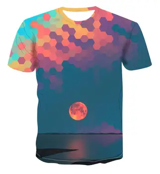 

New 3D dynamic picture printing geometric pattern color summer T-shirt breathable top psychedelic vertigo T-shirt trend couple