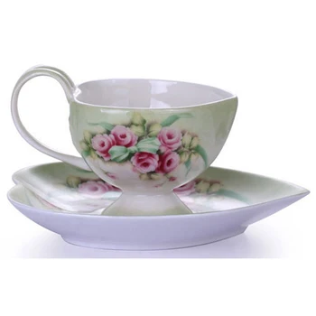 

1pc Heart Shaped Coffee Cups Ceramic Rose Coffee Cup Set with Saucer