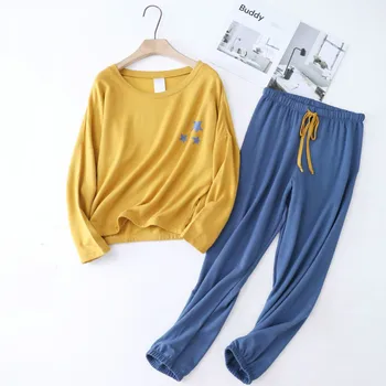

Comfort Women Pajamas Set 2 Pieces Sleepwear Female Nightwear Plus Size Simple Long Sleeves Women Spring Autumn Casual Homewear