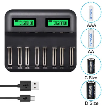 

8 Slots Usb Smart Battery Charger with LED Display for Aa Aaa Sc C D Size Rechargeable Battery 1.2V Ni-Mh Ni-Cd Quick Charger