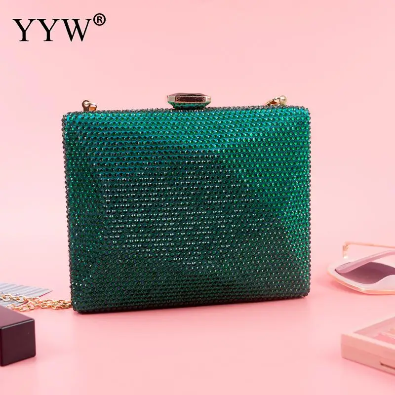 

Green Evening Clutch Purse Box Bag With Chain Handbags Female Night Clutch High Quality Party Shoulder Crossbody Bags Sac A Dos
