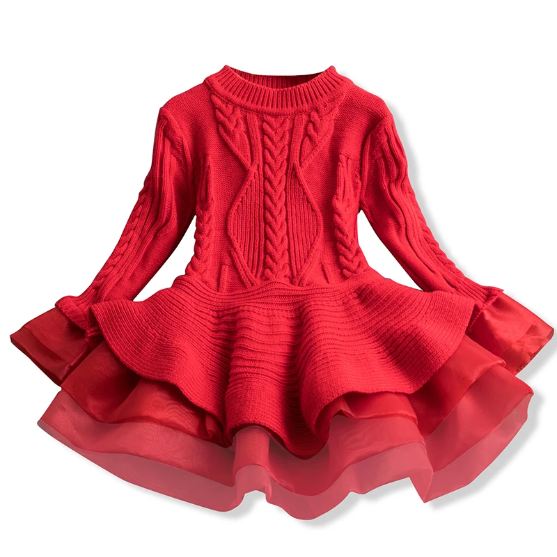 

Xmas Autumn Winter Girls Dress New Year Party Kids Dresses For Girls Cotton Knitted Long Sleeves Children's Clothing For 3-8 Yrs
