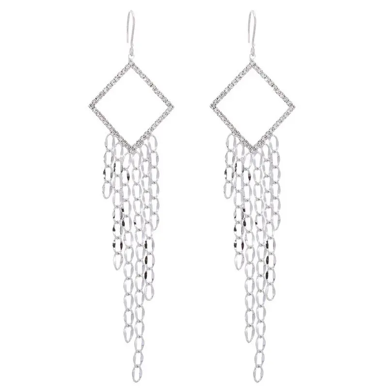 

Shine 925 Sterling Silver Zircon Personalise Temperament Square Unique Silver Noble Jewelry Long Tassel Earrings Fashion Drop