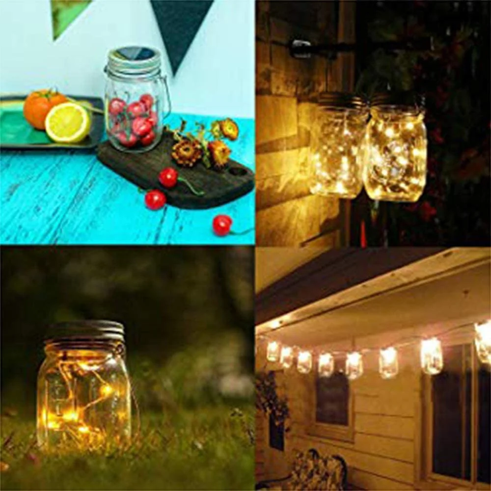 6Pcs/lot Hanging Solar Mason Jar Lid Lights 10 20 Leds Garden String Lights Outdoor Waterproof Solar Fairy Lights For Patio Lawn