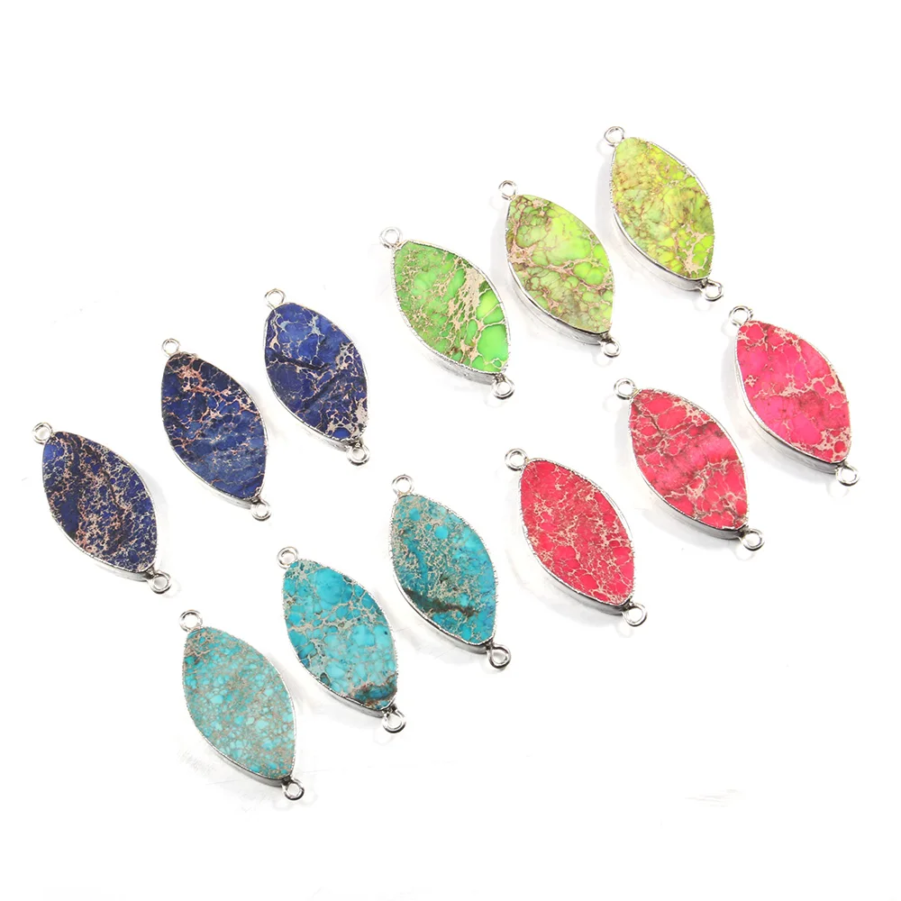 

Natural Stone Double hole Connectors Horse Eye shape Emperor Stone Pendant for Jewelry Making DIY Necklace Bracelet Accessories