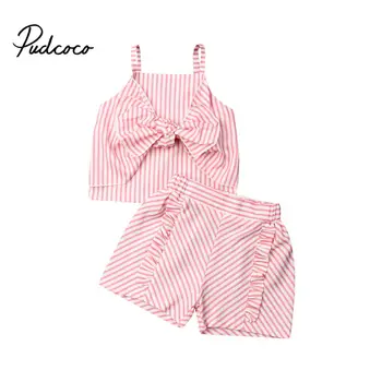 

pudcoco 2019 Children Clothing Suits For Girls Clothes Kids Toddler Enfant Fille Infantis Outfits Striped 2Pcs Tank Top + Shorts
