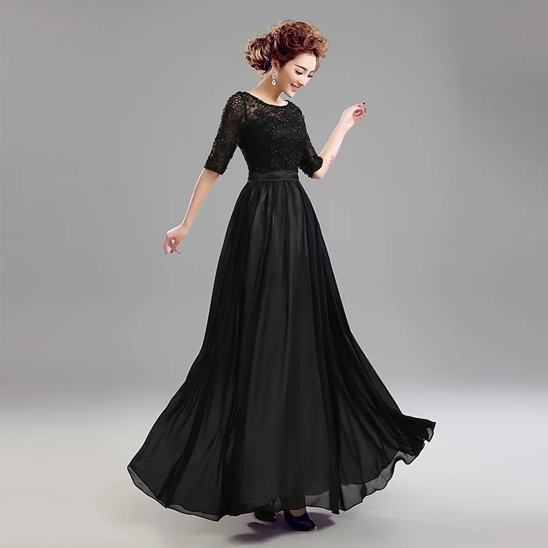 vestido longo шифоновое длинное платье с бисером для выпускного вечера, официальное платье, новое горячее сексуальное черное кружевное платье с коротким рукавом, Пляжное вечернее платье