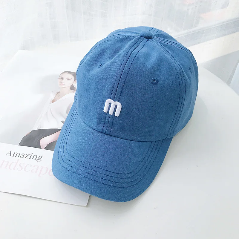 M blue Женская Бейсболка в Корейском стиле M с буквенным принтом, солнцезащитная Кепка, женские гибкие карнизы, шапка с гусиным язычком, однотонная простая Кепка - Color: M blue