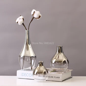 

Modern Glass Vase Silvery Glass Terrarium Small Flower Vases Dry Flowers for Vase Hydroponic Container Wedding Home Decoration