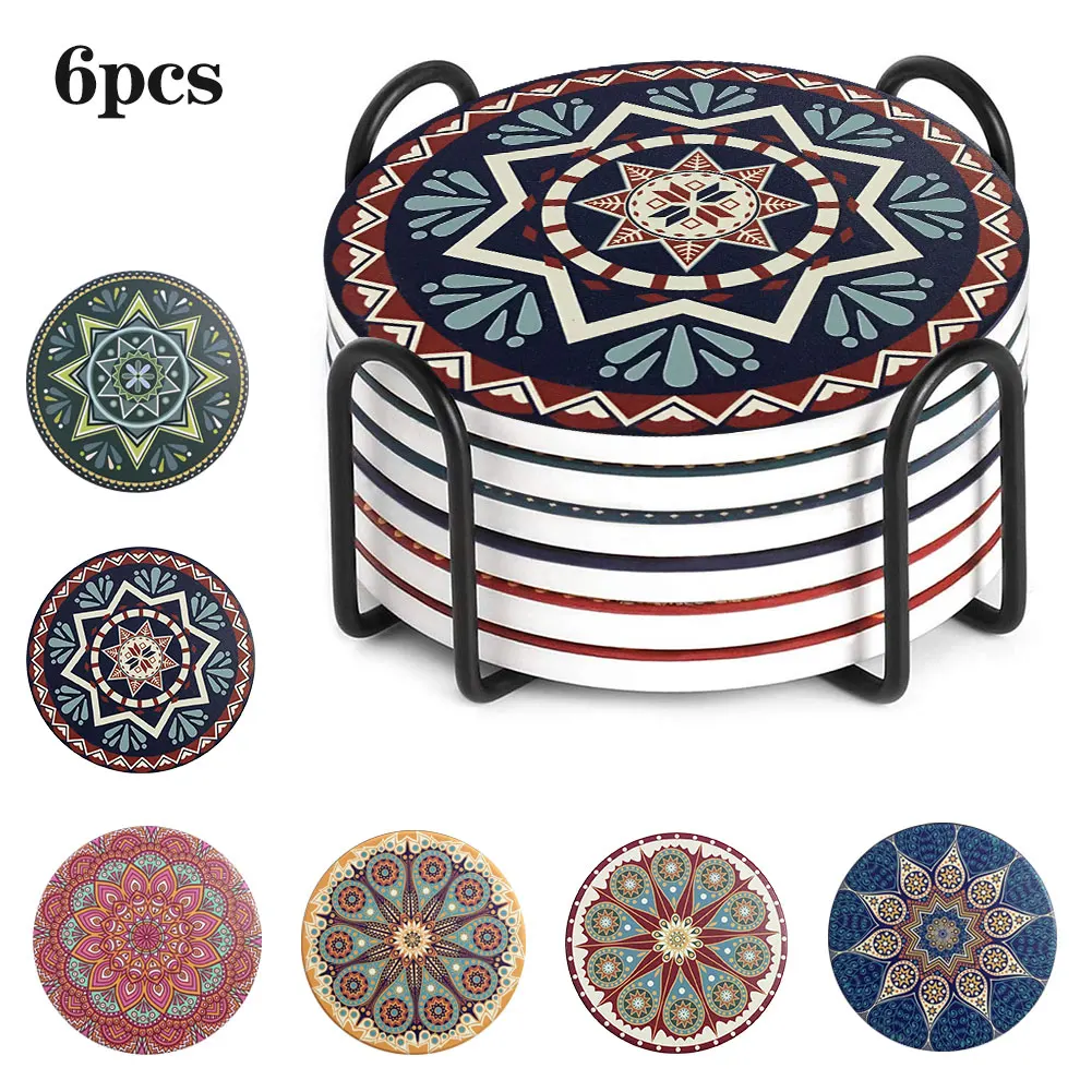 Набор абсорбирующих подставок термостойкие коврики для чашек и кружек чайных