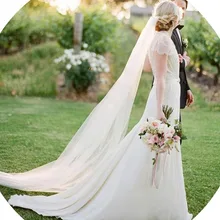 Дешевые белые длинные свадебные вуали с обрезанным краем 3м, однослойная дешевая расческа 1т, Свадебные вуали с расческой