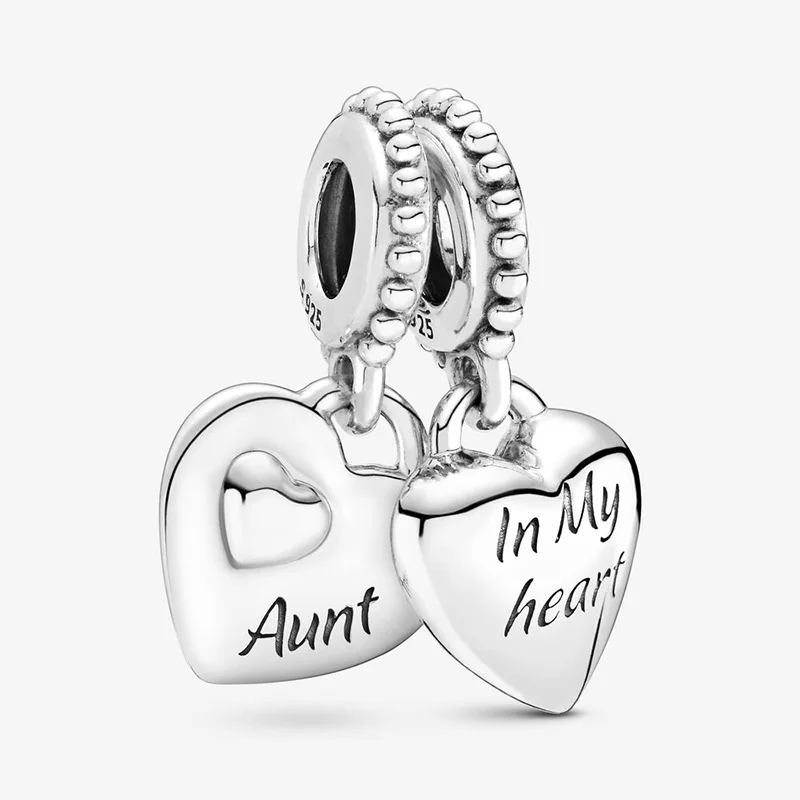 

2020 Winter New 925 Sterling Silver Beads Aunt & Niece Split Heart Dangle Charm fit Original Pandora Bracelet Christmas Jewelry