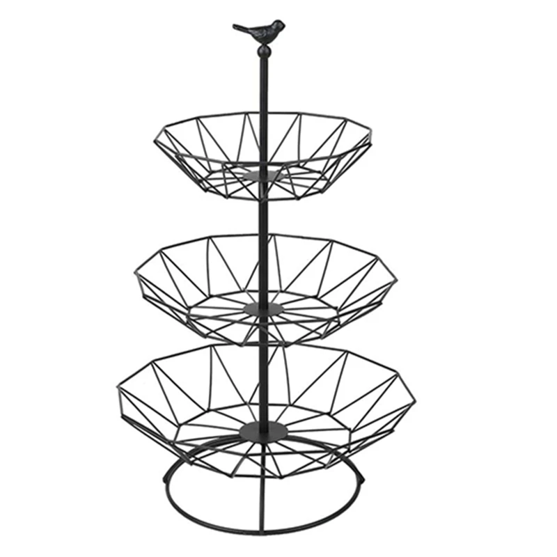 Countertop Fruit Basket Holder Decorative Tabletop Stand Perfect for Vegetables, Snacks, Household Items, 3 Tier Black