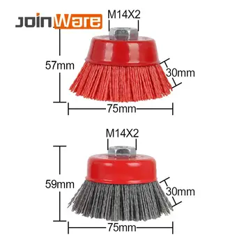 

75mm 3inch Cup Nylon Abrasive Brush Wheel M14 Pile Polymer-abrasive For Angle Grinder Tool 80/120# 1-2Pcs