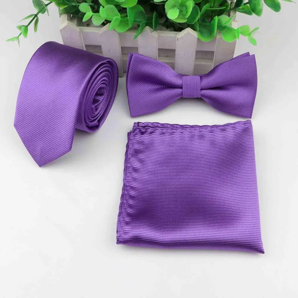 Strip Colorful Neck Tie Set For Men Slim Necktie Bowtie Handkerchief Suit Ties Cravat Butterfly Corbatas - Цвет: 9