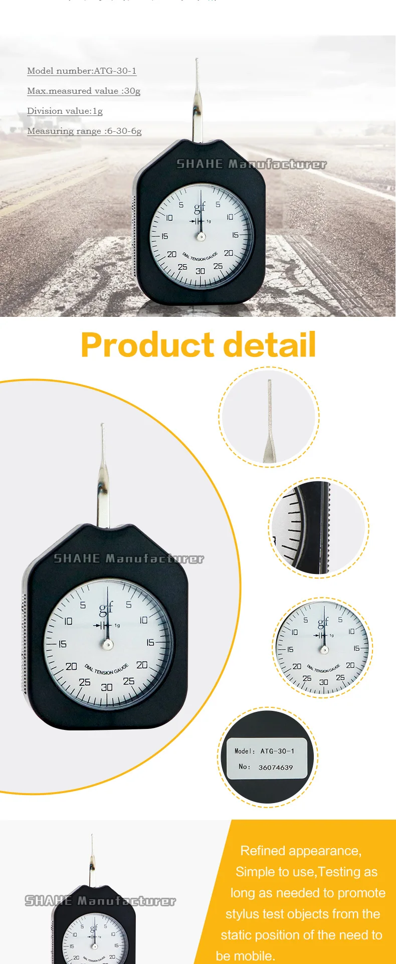 Description Picture 4 of itemSHAHE ATG Single Pointer Tension Meter Tension Gauge Force Measuring Instruments Force Meter