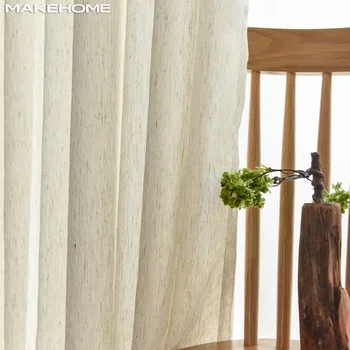 

MAKEHOME Beige linen tulle curtains for living room Kitchen Classical Solid color Curtains Drape Panel Sheer Bedroom Voile Tulle