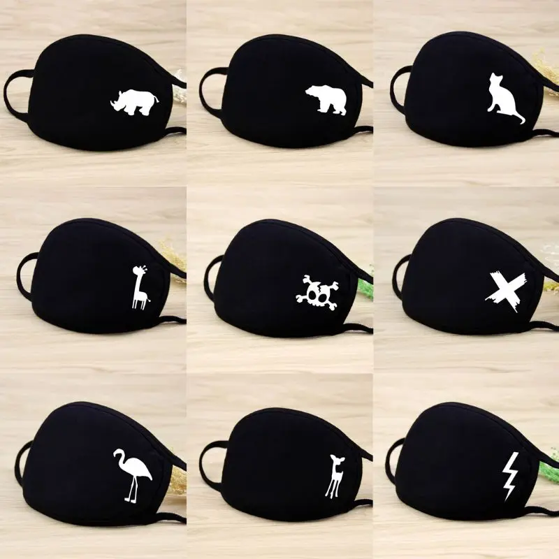 

1Pc Unisex Winter Warm Thickening Half Face Mouth Mask Cotton Cartoon Pattern Anti-Dust Anti-Bacterial Respirator Classic Black