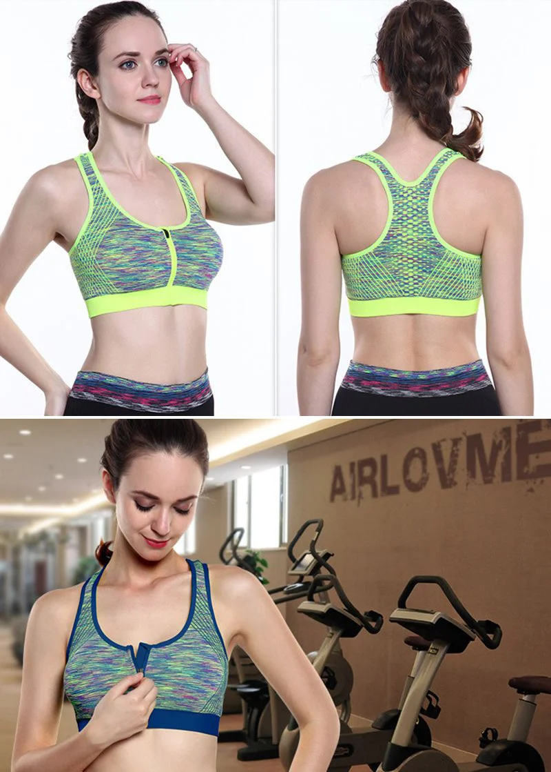 

Zipper Push Up Sports Bras Vest Underwear Shockproof Breathable Gym Fitness Athletic Running Sport Tops Brassiere for Women