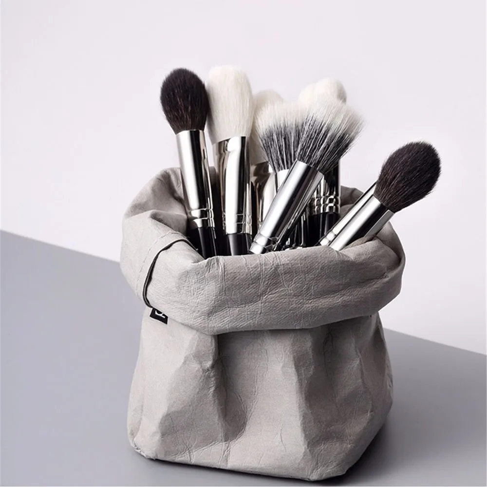 

Ins Kraft Paper Cosmetic Storage Bag Scandinavian Washable Desktop Makeup Brushes Organizer Bag Minimalist Table Flower Pot Poke