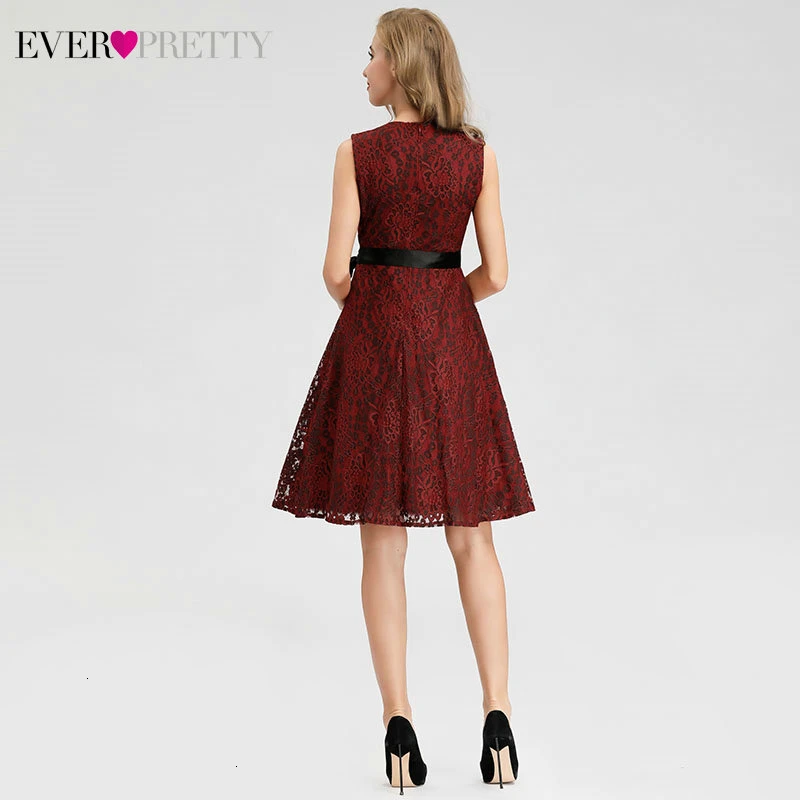 Красные Короткие коктейльные платья Ever Pretty A-Line с v-образным вырезом без рукавов с бантом и поясом мини-платье сексуальные кружевные вечерние платья Vestido Cocktail