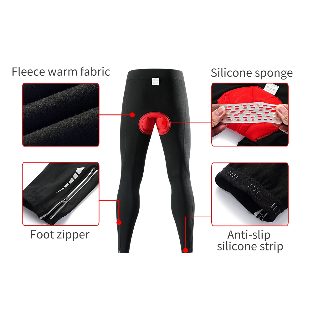 WOSAWE Winter Bike Pants Men Women Thermal Warm Long Cycling Pants Fleece Reflective Windproof MTB Sports Bicycle Trousers