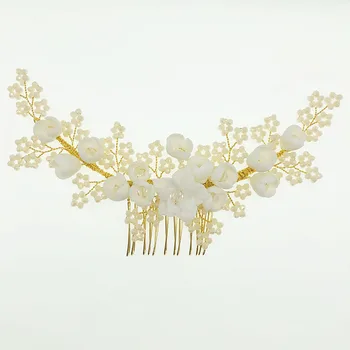 

2pcs Npason Wedding Bridal headwear accessories pink beads ceramic flower comb factory wholesale