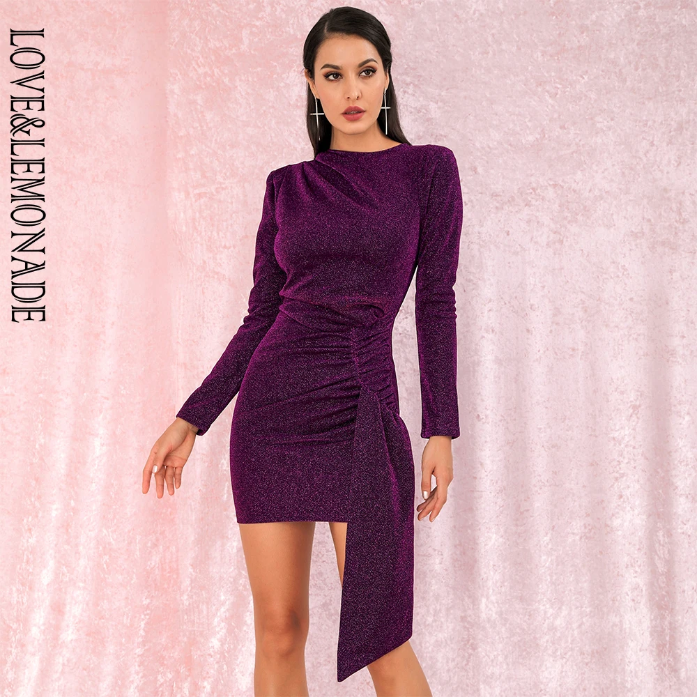 LOVE&LEMONADE Пикантная обувь; цвет фиолетовый; круглый вырез Slim Fit ленты с длинным рукавом светятся вечерние платье LM81801